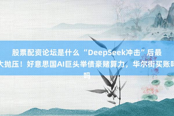 股票配资论坛是什么 “DeepSeek冲击”后最大抛压！好意思国AI巨头举债豪赌算力，华尔街买账吗