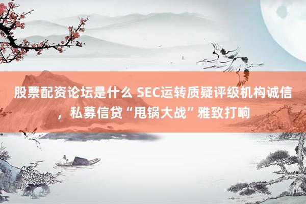 股票配资论坛是什么 SEC运转质疑评级机构诚信，私募信贷“甩锅大战”雅致打响